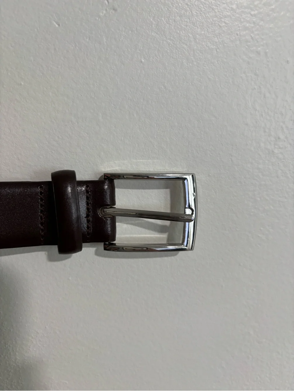 H&M Men's Dark Brown Leather Belt with Silver Buckle